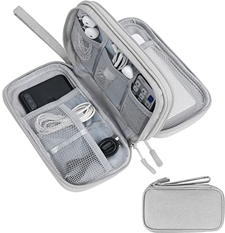 Skycase Kabeltasche,Elektronische Tasche,Elektronikzubehör Organizer,Tragbare Kabelorganizer,Doppelte Kabel Tasche für Elektronische Accessoires USB Powerbank SD-Karte Ladekabel,Grau