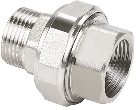 1 Zoll Verschraubung IG/AG Drado Gewindefitting, Verschraubung aus Vernickeltem Kupfer, Konisch Dichtend