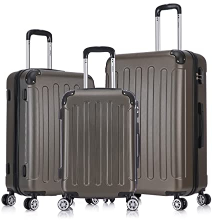 Flexot® F-2045 Koffer, Handgepäck & 3tlg Kofferset (16 Farben zur Auswahl) Zwillingsrollen Bordcase Suitcase Reisekoffer Koffer Kofferset Trolleys Hartschale (3tlg. Set, Bronze-Gold)