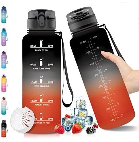 Vikaster Borraccia, 1500ML Durevole, Borraccia Motivazionale, Riutilizzabile, Bottiglia Acqua, A Prova di Perdita, Bottiglia Acqua per Scuola, Palestra, Ufficio, Campeggio, Sport