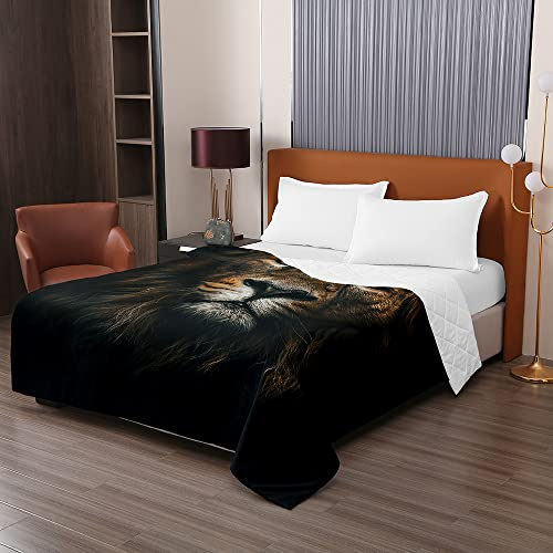 Odot Colcha Bouti de Verano, 3D Otoño Estampado Suave Microfibra Multiusos Cubrecama Lavable Acolchada Edredón Manta para Cama de Infantil Individual Matrimonio (100x150cm,León sombrío)