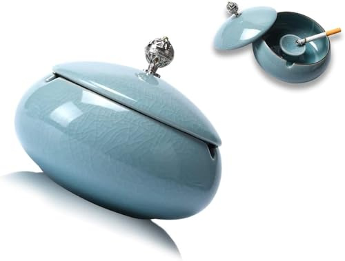 Posacenere in ceramica con coperchio portacenere antivento per esterni e interni, balcone terrazza casa ufficio decorazione azzurro