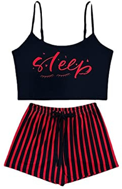 BKEPDY Pigiama Completo Donna Corto Estivo Set Canotta e Pantaloncini a Righe Sleepwear Nightwear Due Pezzi Top e Shorts Pigiama Estivo Traspirante Abbigliamento da Notte