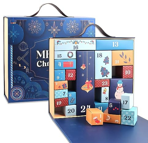 Calendrier de l'Avent, Calendrier De l'Avent a Remplir, Calendrier de Compte à Rebours de Noël, Calendrier de l'Avent DIY avec 24 Boites Cadeau, pour Décoration de Noël Cadeau Surprise (Navy blue)