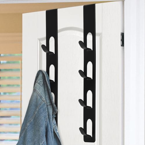 Chstarina Türhaken, vertikaler türhaken zum einhängen, 2er-Set Türgarderobe, Türhakenleiste Ohne Bohren, Praktische Garderobenhaken für Handtuch- und Kleiderbügel, Schwarz