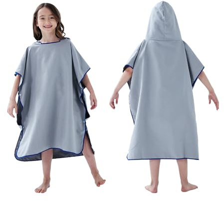 jooeer Bambini Swim Poncho Surf Poncho Asciugamano con Cappuccio, Robe da Bagno Towel in Microfibra Assorbente, Accappatoio per Surf Viaggi Campeggio Piscina Spiaggia, Grigio