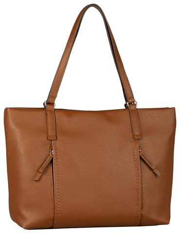 TOM TAILOR Beca Damen Shopper Umhängetasche Reißverschluss Groß Cognac Braun