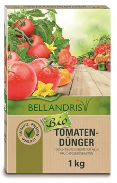 Bellandris Bio Tomatendünger 1kg - Organischer Tomatendünger für aromatische Früchte während der Fruchtbildung. Geben Sie Ihren Tomaten die nötigen Nährstoffe für eine reiche Ernte.