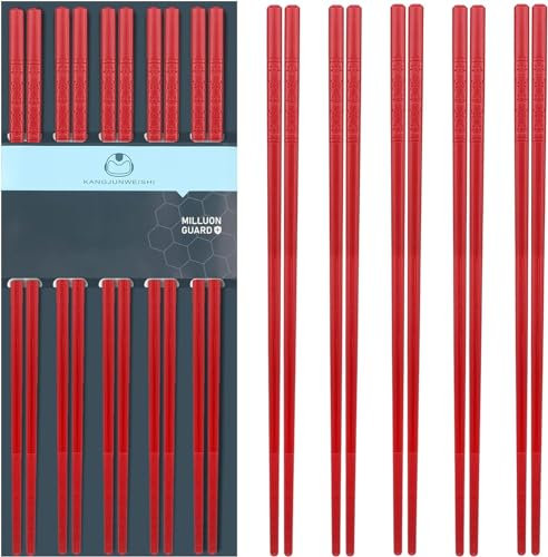 5 Pairs Fiberglass Chopsticks, Reusable Premium Japanese Chinese Korean Chopsticks Dishwasher Safe, Non-slip, Lightweight, 9.5 inches