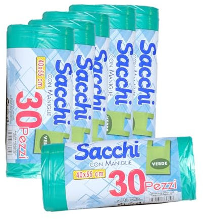 DETERMONDO 60 Sacchi Spazzatura Umido 40x55 cm, Sacchi per Umido Con Maniglie, Capacità 25 L, Resistenti, Riciclabili, Antistrappo, Antiforo e Antigoccia, Ecosostenibili, Rotoli da 30 pezzi, Verdi