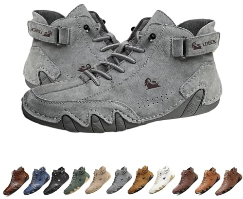 LOVEWLVNCL Italian Handmade Suede High Boots, Beck Shoes Waterproof Outdoor Non-Slip Lightweight Men Casual Sneakers, Men Barefoot Shoes for Hiking & Driving Chukka Boots(Grey,43 EU)