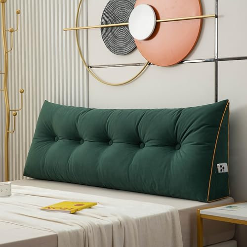 LIYGAOF Lesekissen Für Bett, Kissen Bett Rückenkissen, Lang Keilkissen, Hohen Rückenlehne Kissen, Dreieckiges Rückenlehne Kissen, Werden Als Kopfteil, Sofa Rückenkissen(Green,80 * 50 * 20cm)