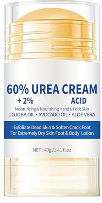Urea 60% Fußcreme Stick - 40g Hornhautentferner Creme Fußpflegecreme - Handcreme, Bodylotion mit Säure, Aloe Vera - Creme für rissige Fersen und trockene Haut, tiefe Feuchtigkeit (1)