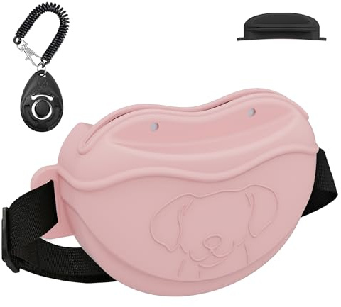 TUCANA Custodia in silicone per addestramento di animali domestici, 4 forti magneti, chiusura magnetica migliorata, facile da pulire, con cintura regolabile e clicker efficace per cani (rosa)