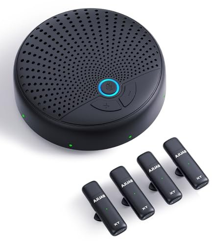 BALILA Konferenz Mikrofon Lautsprecher, 360° Sprachaufnahme & Rauschunterdrückung | Plug & Play USB Lautsprecher mit 4 Lavaliermikrofon, Konferenzlautsprecher für Homeoffice,Büro
