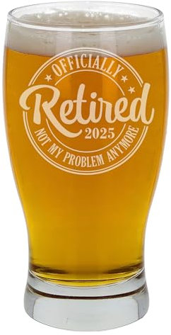 Verre à bière gravé officiellement retraité 2025 - Cadeau amusant pour départ à la retraite - Cadeau de départ à la retraite pour femme ou homme - Verre à bière gravé « Not My Problem Anymore » (Tulip