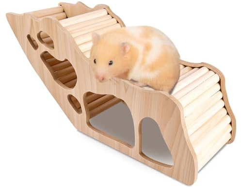 GOEDCH - Escalera de escalada para hámster con túnel: casa de madera, juguete de escalada, escondite para mascotas pequeñas, jerbos, degus, ratones
