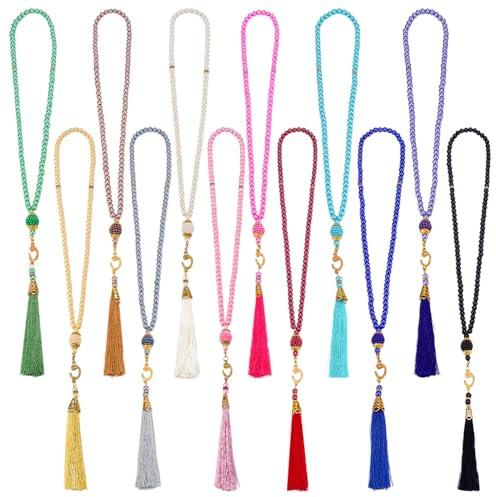 PH PandaHall 12 stycken Ramadan Tasbih Bön för påsk 99 pärlor Islamisk bön Tasbih 6mm Rosenkrans Muslimsk Misbaha Tasbeeh Armband med tofs Glaspärlsarmband Presenter för kvinnor Män, 12 färger