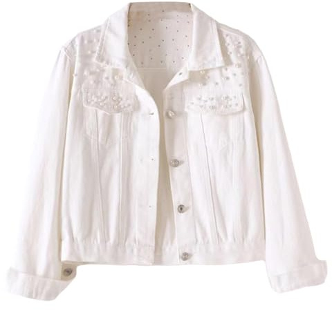 Oyolan Femme Veste Blouson en Jeans Denim Veste Jean Rétro Vintage Décontracté Blanc 3XL