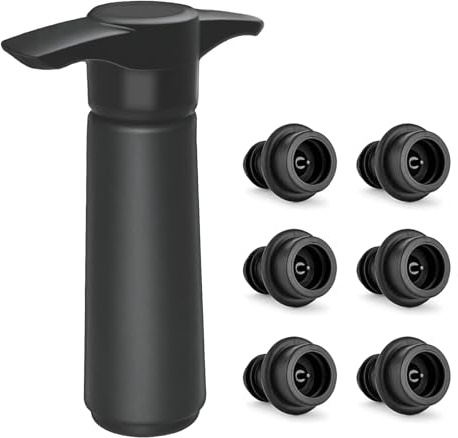 Kit de bomba preservadora de vino al vacío con 6 tapones de silicona, reutilizable que extiende la frescura, sello universal de botella para vino rojo/blanco