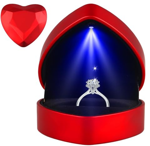 Boîte de Bague avec Lumière LED Automatique, Écrin Bague Cœur en Velours