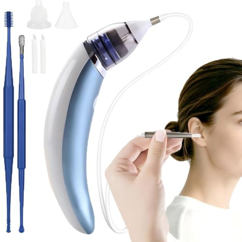 Extractor de cera eléctrico con cabezales de silicona en espiral de 360°, color azul | Limpieza suave, para niños y adultos, muchos cabezales intercambiables, orejas sensibles, kit seguro