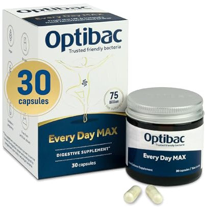 Optibac Probiotics Every Day MAX - Premium Vegan Digestive Probiotic Supplement with 75 Billion Bacterial Cultures - Most Researched Lactobacillus Acidophilus - 30 Capsules