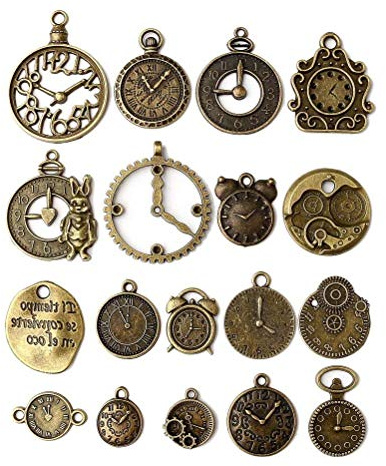 18 Pcs/set Clock Pendant Charms, Multicolored Mixed Antique Bronze Watch Gear Cog Wheel Charms Steampunk Clock Pendant DIY Jewelry Making Accessories