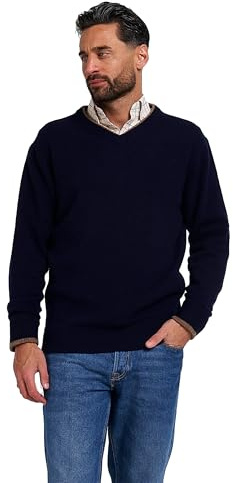 Jack PYKE Askcombe 100% lammull långärmad v-ringad jumper pullover, Marinblått Xsp, L