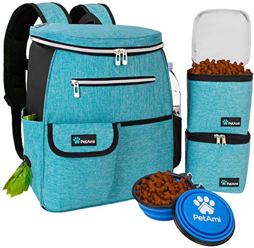 PetAmi Dog Travel Bag Backpack, Airline Approved Dog Bags for Traveling, Puppy Diaper Bag Supplies, Pet Camping Essentials Hiking Accessories Dog Mom Gift, Food Container, Collapsible Bowls, Teal Blue