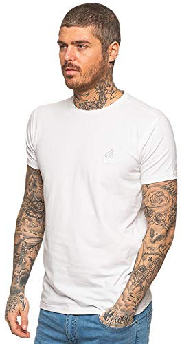 EZTS581 Enzo Mens Slim Fit T Shirt Muscle Fit Stretch Tee Gym Crew Neck Short Sleeve Top White L
