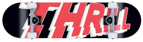 Thrill Skateboard Complete - Logo Black - Größe 8.00 - Komplettboard für Einsteiger und Fortgeschrittene, aus 7 Lagen Ahornholz, mit Grindmaster Achsen und Urethane Rollen, ABEC 5 Kugellager
