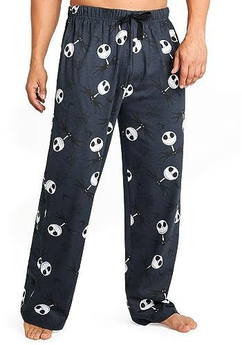 Disney Pantalon Pijama Hombre y Adolescentes Pantalones Largos Algodon con Bolsillos Cómodo Ropa de Dormir Ideas Regalos (M, Azul Marino Jack)