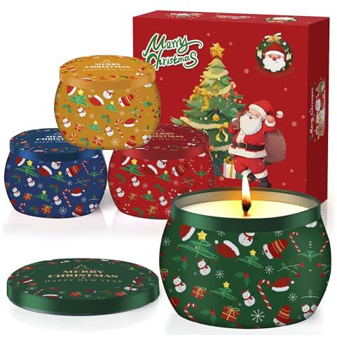 POPOYU Christmas Scented Candles Gift Set,4 Pack 2.5oz Christmas Decorations Candles Xmas Aromatherapy Candles Set for Women,Natural Soy Wax Candles Gift Sets for Xmas Bath Yoga Stress Relief Gifts