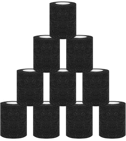 Benda Elastica Coesiva Garza Autoadesiva Benda Elastiche per Bendaggio Fissaggio Medicazione Fratture Leggere Sportivo (4,5Mx7,5cm-10 rotoli-nero)