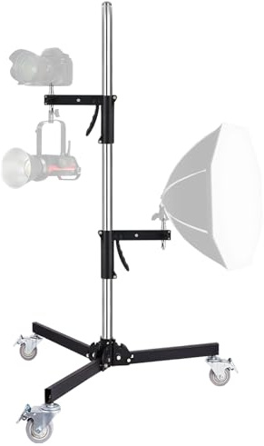 Heavy Duty Light Stand with Casters, Wheeled Photography Pistol Grip Stand with 2 Grips, 8.5FT Adjustable Steel Light Stand with 1/4 3/8“ 5/8 Screw for Studio Camera, Monolight, Softbox, Umbrella
