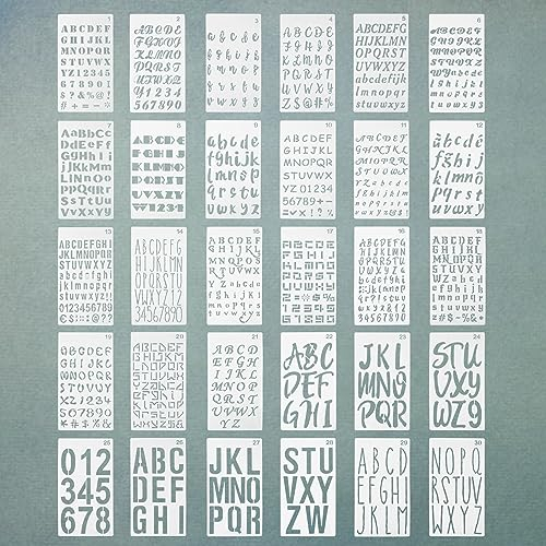 30 Stk. Buchstaben Schablonen, Buchstabenzahl Zahlenschablonen, Journalschablone, Alphabet Schablonen zum Malen Skizzieren, für Scrapbooking, Holzverbrennung, Zeichnungen