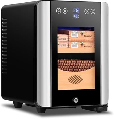 Electric Cigar Humidor 8L Cigar Humidor Cabinet for 100 Count Cigar with Cooling Temperature Quiet Control Double-Pane Glass Door & Cedar Wood Shelf & Drawer Gift for Men