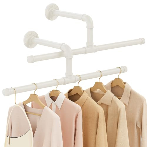Yawinhe Industrirör, klädhängare, klädställ för väggen, rustik klädförvaring, platsbesparande vägghylla kökshylla, för små rum, vit, 51 cm, 2-pack