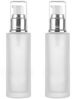 Upstore 2Pcs 120ml 4oz Empty Frosted Glass Bottle with Pump Dispenser Refillable Cosmetic Container for Lotion Cream Essential Oil Travel Toiletries
