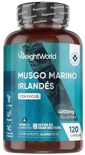 Irisches Sea Moss 4000 mg - 120 Kapseln mit Blasentang - 4 Monate Vorrat - 1 Kapsel täglich - Frei von Magnesiumstearat - Vegan Seamoss - Chondrus Crispus - Nahrungsergänzungsmittel - Von WeightWorld