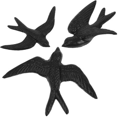 Amosfun 3er Set Wanddeko VöGel Aus Gusseisen, Retro Metall WandvöGel FüR Wohnzimmer, Fliegende Schwalben Wandornamente, Vintage Heimdekoration