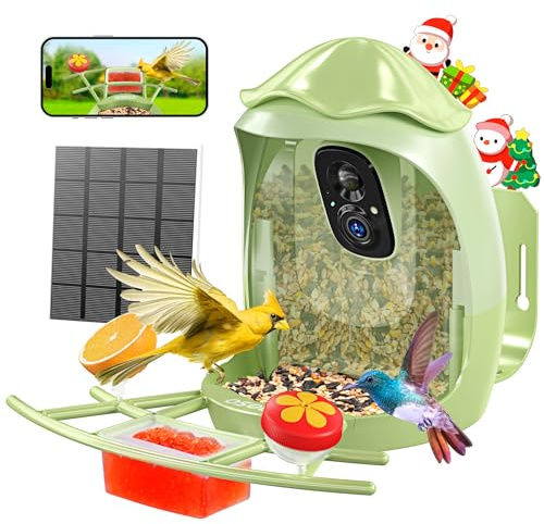Osoeri Comedero Pajaros Exterior, Comedero Solar para Pájaros con Cámara 2K, Identificación De Aves con IA, Visión Nocturna HD, IP65, Resistente Al Agua, Captura Automática y Notificación Instantánea