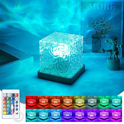 RIRIDAMAI Ocean Lampe - 16 Farben USB Wasserwellen Polarlicht Aufladbar, Ozean Wellen Nachtlicht Tischlampe Sternenhimmel Projektor für Kinder Erwachsene Zimmer Deko