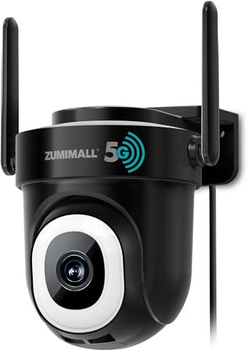 ZUMIMALL Telecamera di sorveglianza da 5 MP, per esterni, orientabile a 355°/90°, doppia banda 2,4 GHz/5 GHz, visione notturna a colori, rilevamento intelligenza artificiale, rilevatore di movimento