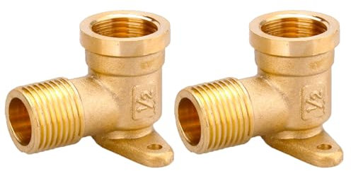 2 codos de 90 grados, placa de pared de latón de 1/2 pulgada, accesorios de fontanería con placa base (modelo B)