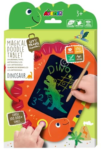 Avenir 6301952 Zaubermaltafel Dinosaurier, Magische Schreibtafel, wiederverwendbarer Zeichenblock, Reisemalset für Kinder ab 3 Jahren