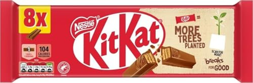 KitKat 2 Finger Milk Chocolate Biscuit Bars – 8 Pack (8 x 20.7 g) | Crisp Wafer Fingers Coated in Smooth Great for Sharing or Everyday Snacking - Item Weight: Standard | Delicious chocolate bars of 2 fingers of crispy wafer biscuit covered with smooth KitKat milk chocolate; perfect for sharing