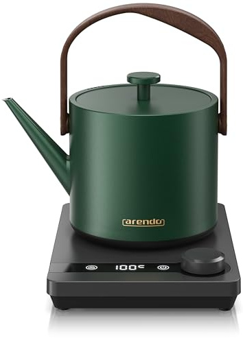 Arendo - Edelstahl Wasserkocher mit Temperatureinstellung 40-100 Grad - digitale Basis - 0,6 Liter - Teekocher mit Temperaturanzeige - BPA frei - Warmhaltefunktion - schwarz grün