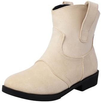 Cocila Botas Vaqueras Modernas Y Holgadas Para Mujer, Estilo Vaquero Desgastado, De Montar Tacón Plano Con Cremallera Lateral, Botines Blancos Mujer Agua Altas Piel Negro Negros Tacon Cuña